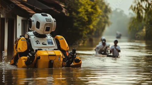 Wallpaper Mural AI robots managing flood rescue operations, helping people evacuate and delivering medical supplies to isolated areas Torontodigital.ca