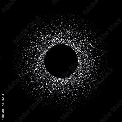 Silver shiny confetti on a black background. Photo frame. Eps 10