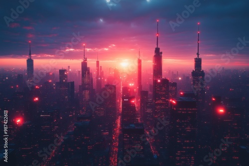 Wallpaper Mural Cityscape at Sunset with a Pink Glow Torontodigital.ca