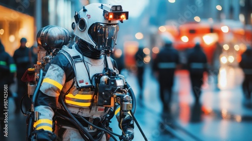 Wallpaper Mural AI-powered robots assisting fire departments in disaster areas, equipped with thermal sensors to target and extinguish fires efficiently Torontodigital.ca