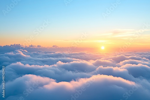 Sunset on blue sky. Blue sky with some clouds. blue sky clouds, summer skies, cloudy blue sky background. Aerial sunset view. Evening skies with dramatic clouds. generative ai