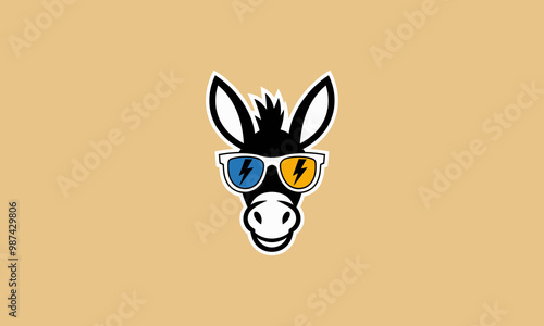 Cool donkey wearing sunglasses with lightning bolts vector.