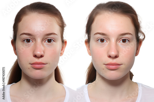 Results after using the serum Tighten pores Smooth facial skin on a white background