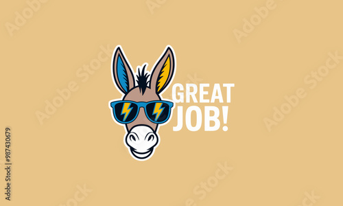 Cool donkey with sunglasses and Great Job text vector