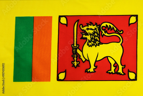 National flag of the state of Sri Lanka close-up. State background. photo