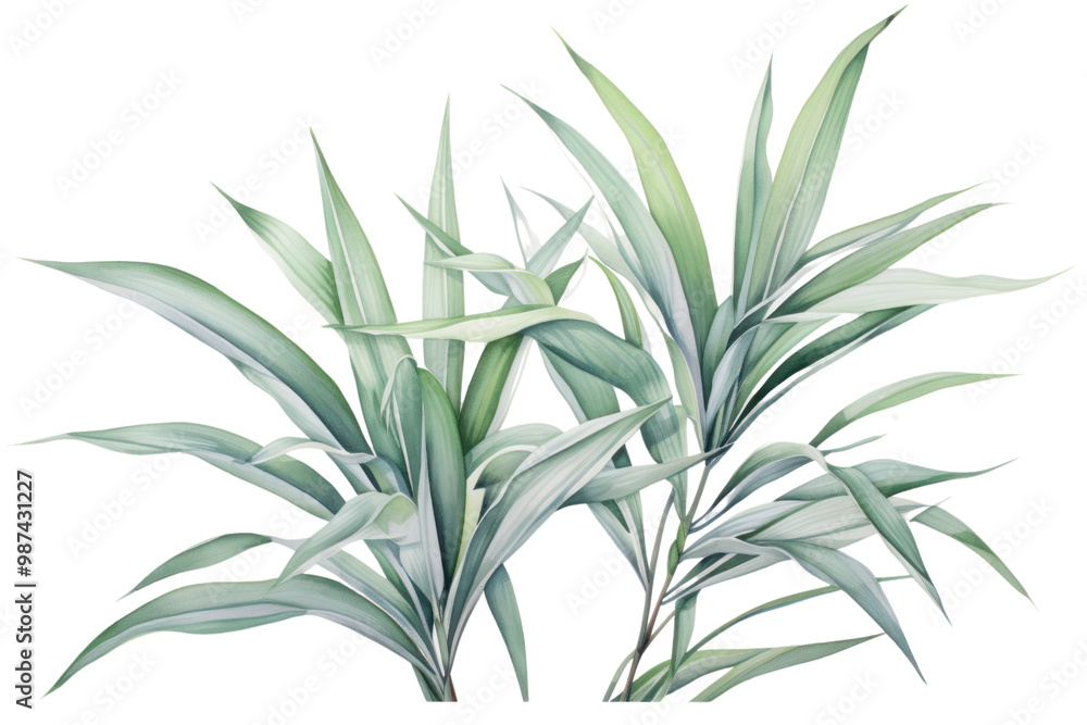 Pandanus leaves painted with watercolors on a white background. Showing the pattern of the leaves Pandanus leaves painted with watercolors on a white background. Showing the pattern of the leaves
