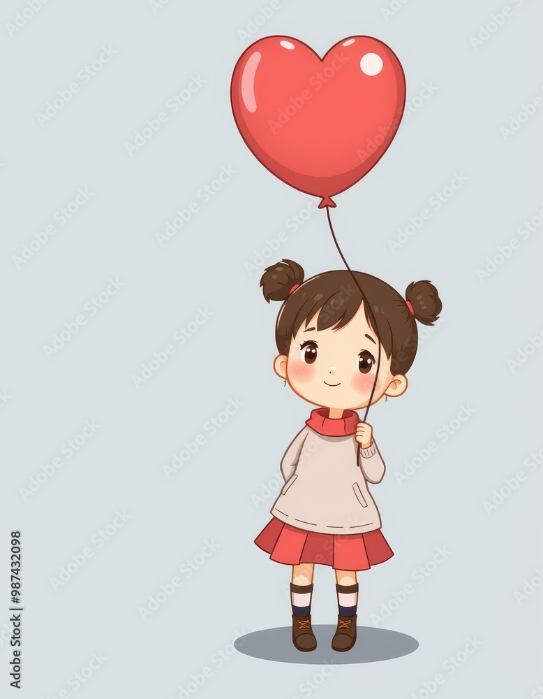 Cute child holding heart balloon: adorable drawn illustration for kids' themes Cute child holding heart balloon: adorable drawn illustration for kids' themes
