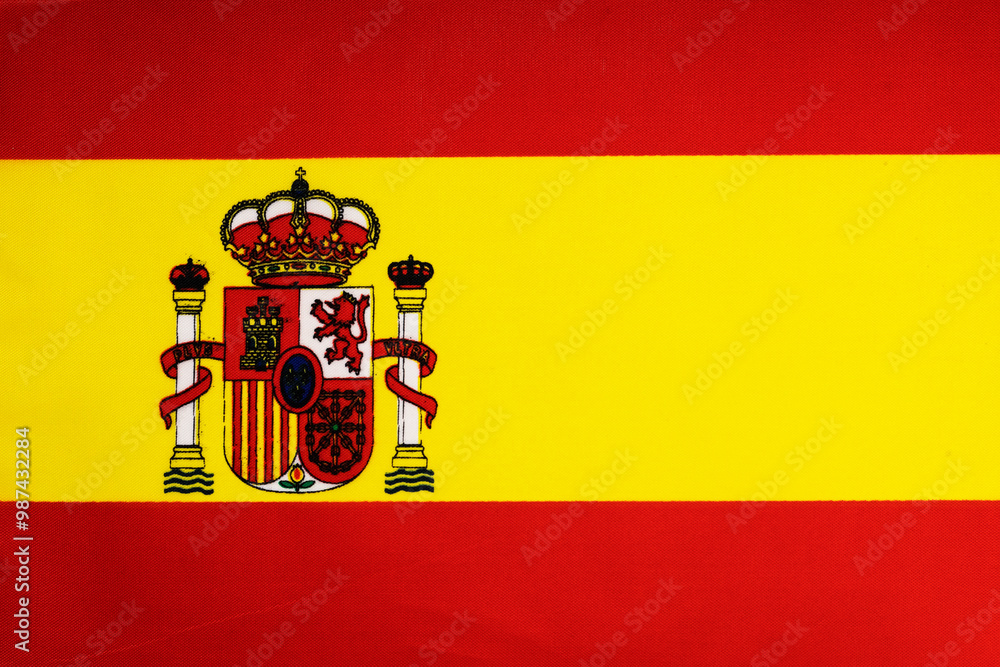 National flag of the state of Spain close-up. State background. National flag of the state of Spain close-up. State background.