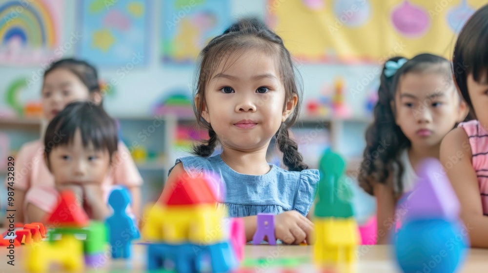 Diverse kindergarten children engaged in creative activities and games. Diverse kindergarten children engaged in creative activities and games.