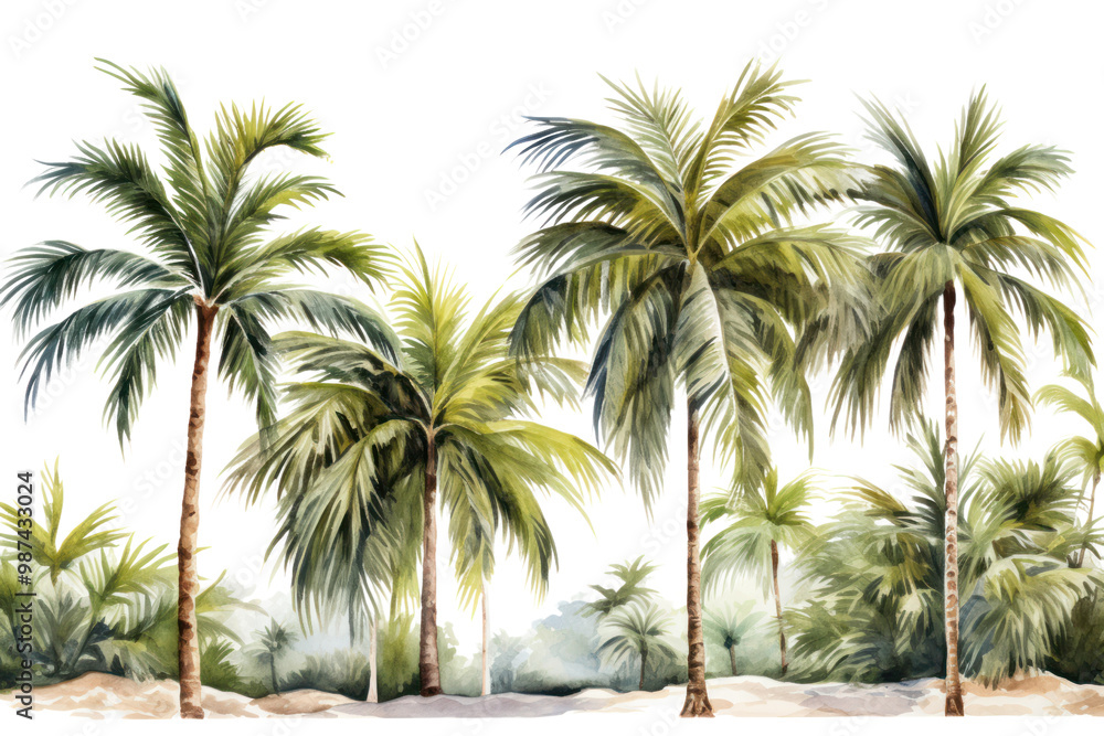Palm trees painted with watercolors on a white background Palm trees painted with watercolors on a white background