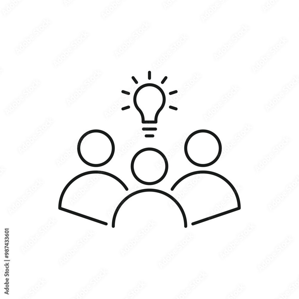 thin line insight icon with group of people and black bulb. outline flat trend modern logo graphic stroke art design isolated on white. concept of scholars or scientists and students or genius thin line insight icon with group of people and black bulb. outline flat trend modern logo graphic stroke art design isolated on white. concept of scholars or scientists and students or genius