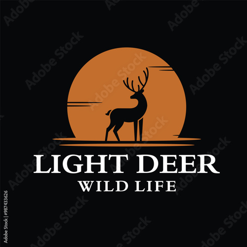 Beauty Deer Buck Stag Silhouette on Sunset logo design