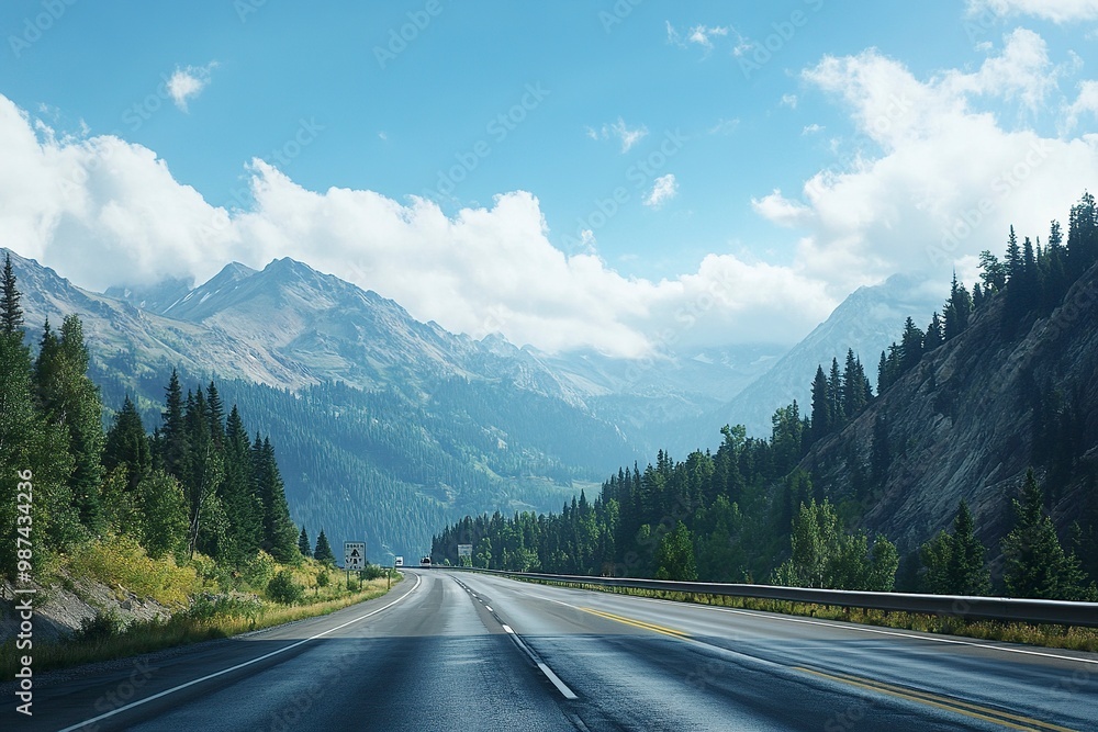 Fototapeta premium The highway is quiet and looks like a beautiful mountain .generative ai