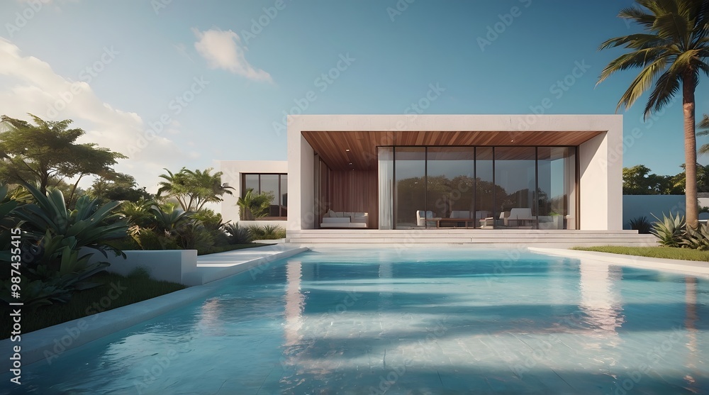 Fototapeta premium Modern and Contemporary Facade, Luxury Exterior Design, Detailed Design, Lighting,