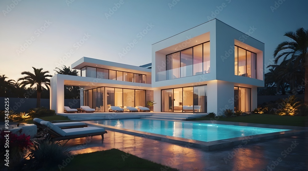 Obraz premium Modern and Contemporary Facade, Luxury Exterior Design, Detailed Design, Lighting, 