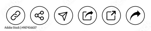 Share icon button set in outline. Share icon button set isolated on white background. Share icon button in line style. Social media share icon button. Vector illustration.