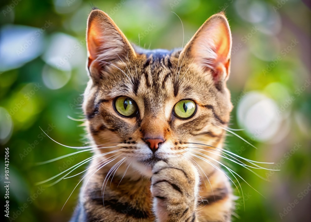 Adorable Cat Making Shushing Gesture with Paw, Captivating Feline Expression and Soft Fur Texture Adorable Cat Making Shushing Gesture with Paw, Captivating Feline Expression and Soft Fur Texture