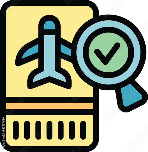 Magnifying glass is hovering over a boarding pass, verifying its authenticity for travel