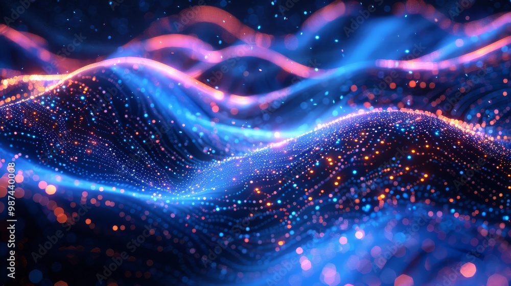 Abstract particle wave, hi-tech background design, flowing dots for brochures, flyers, and banners Abstract particle wave, hi-tech background design, flowing dots for brochures, flyers, and banners