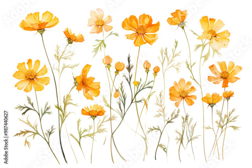 Fototapeta Naklejka Na Ścianę i Meble -  Marigold flowers painted with watercolors Showing the delicate petals