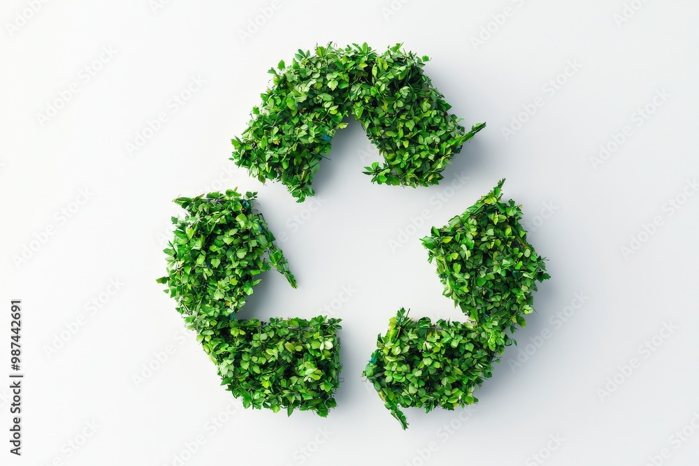 A green recycling symbol made of leaves, representing sustainability and environmental conservation, Transport and logistic concept. A green recycling symbol made of leaves, representing sustainability and environmental conservation, Transport and logistic concept.