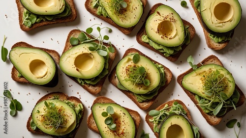 avocado toast in the morning ,top down shot of avocado toast ,ai gen