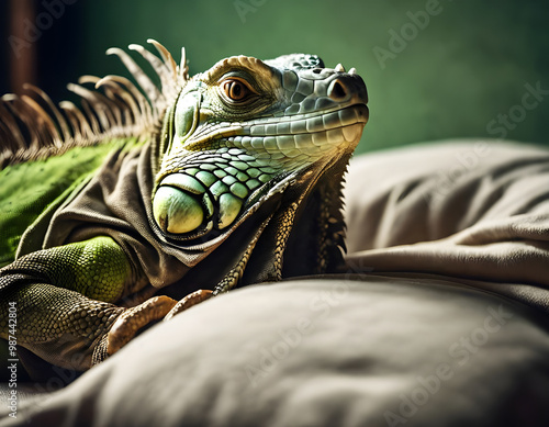 Iguana close-up in the room. Reptiles, pets photo