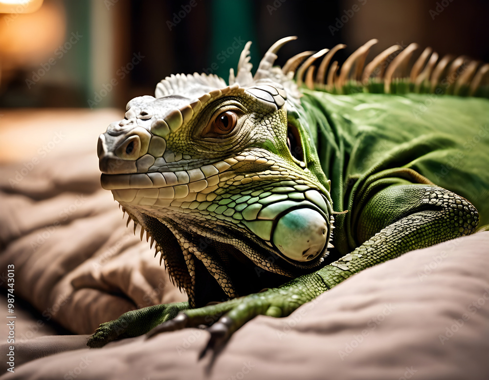 Fototapeta premium Iguana close-up in the room. Reptiles, pets