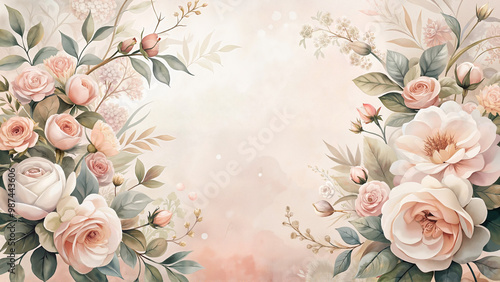 Vintage floral background with roses and soft pastel colors, romantic design