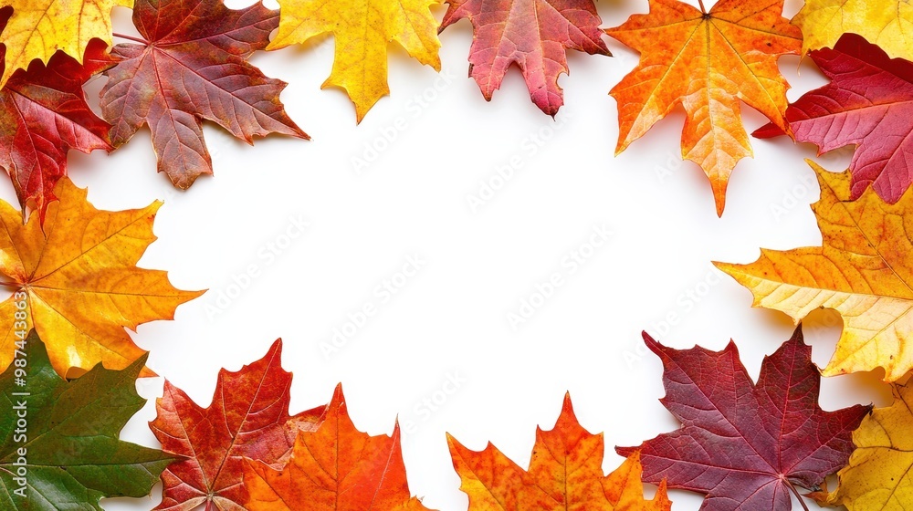 Colorful Autumn Leaves Frame on White Background with Copy Space for Seasonal Design Colorful Autumn Leaves Frame on White Background with Copy Space for Seasonal Design
