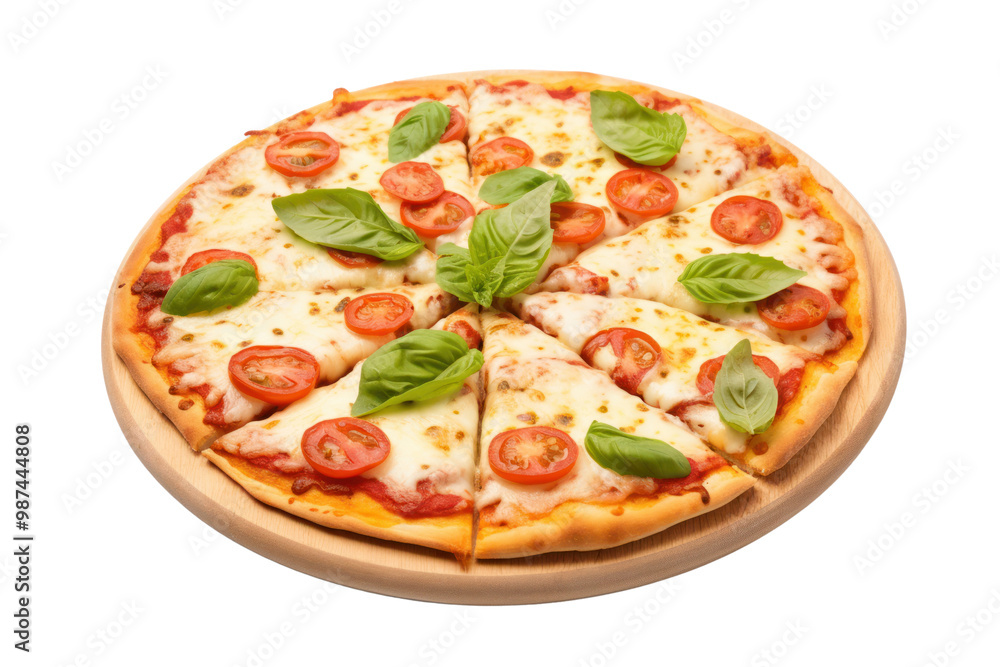 Italian style pizza Isolated pieces on a white background It clearly shows oozing cheese, fresh tomatoes, and basil. Italian style pizza Isolated pieces on a white background It clearly shows oozing cheese, fresh tomatoes, and basil.
