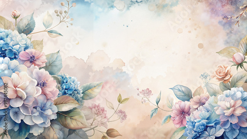 Wallpaper Mural Pastel floral background with hydrangeas and watercolor effect Torontodigital.ca