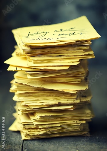 Stacks of Handwritten Sticky Notes with Soft Vintage Aesthetic photo