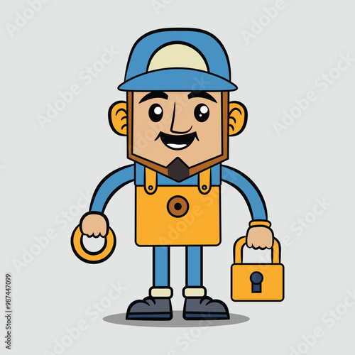 Flat locksmith cartoon character illustration
