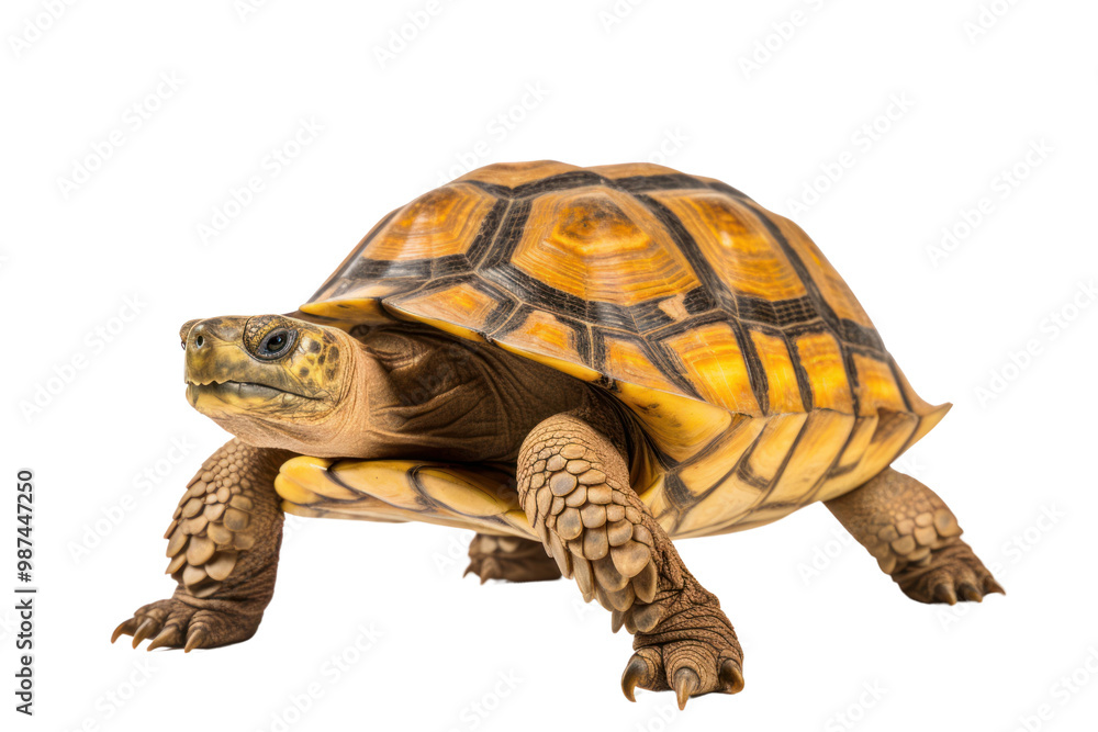 Obraz premium Hermann's Turtle Walking on a white background Show cute expressions slowly