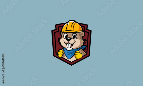 Happy beaver wearing a hard hat with thumbs up vector.