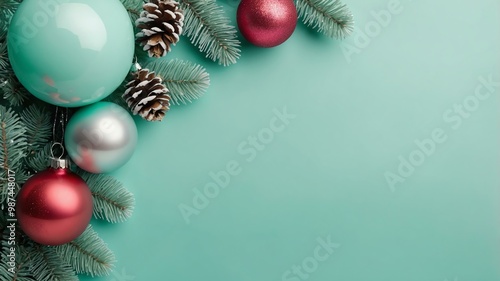 Christmas decoration border in pastel mint green background