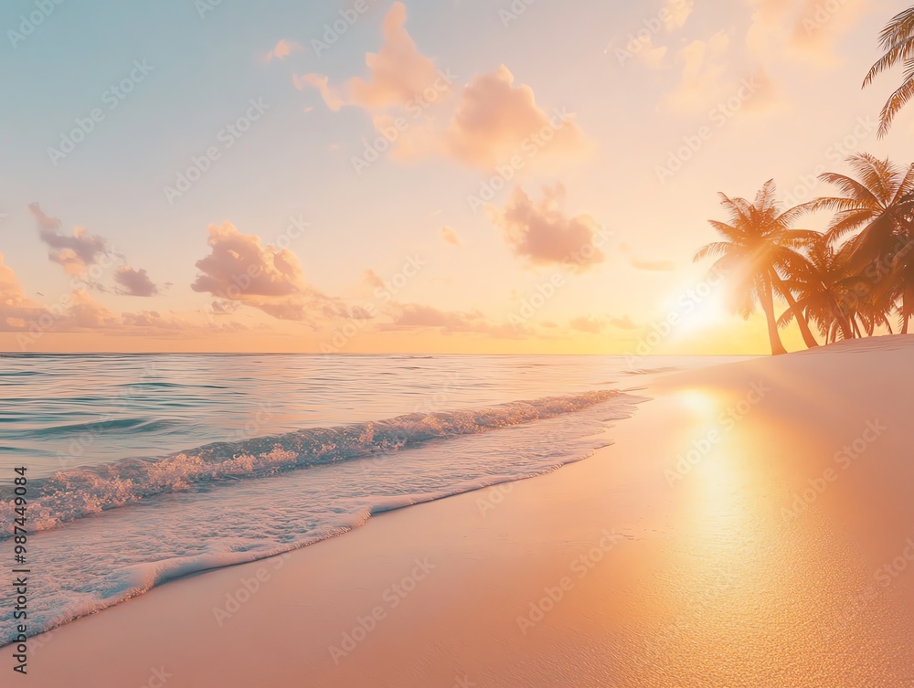 Scenic view of a tropical beach at sunset Scenic view of a tropical beach at sunset