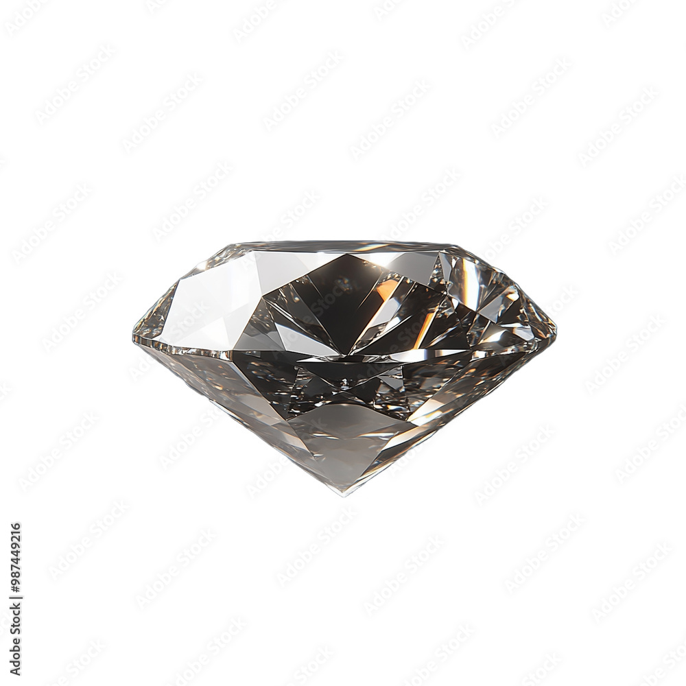 Brilliant cut diamond gem reflecting light on a transparent background ...