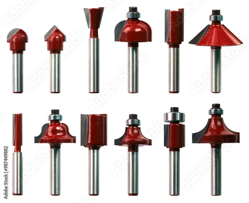 Router bit collection on transparent background