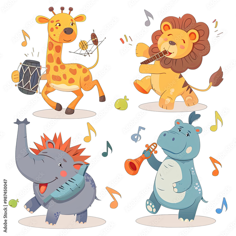Obraz premium set of cartoon animals on transparent background png
