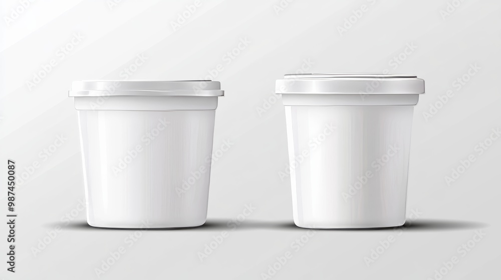Two blank white plastic containers with lids. Two blank white plastic containers with lids.