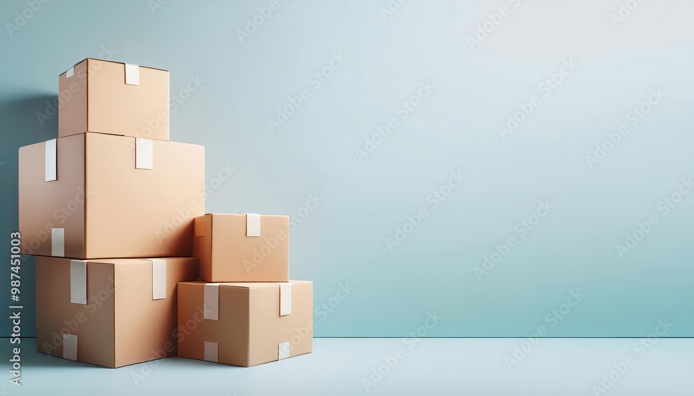 Stacked cardboard boxes in a modern workspace, minimalist and organized. Stacked cardboard boxes in a modern workspace, minimalist and organized.