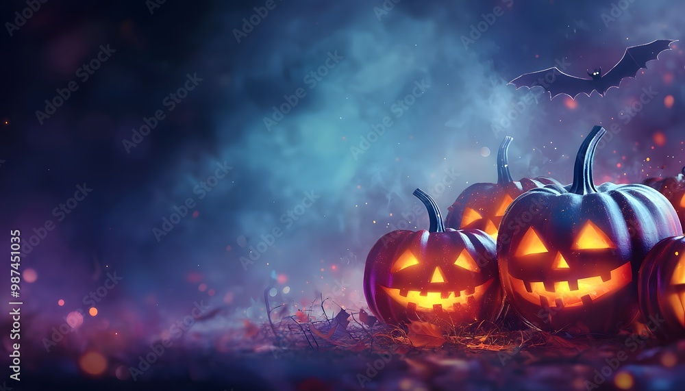 Naklejka premium Halloween pumpkins background with copy space for text