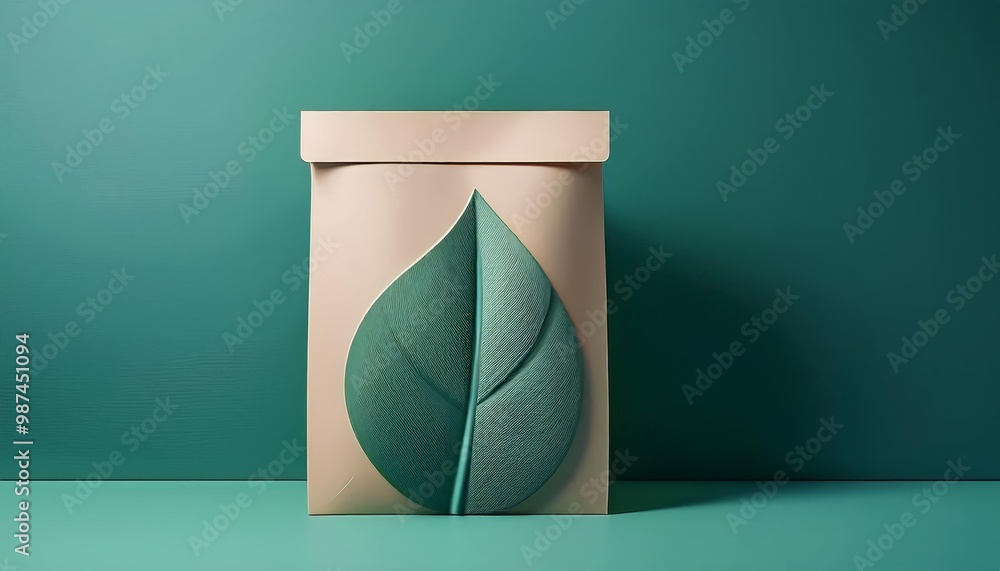 Stylish eco-friendly packaging design with a leaf motif on a green background. Stylish eco-friendly packaging design with a leaf motif on a green background.