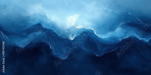 Abstract Blue Water Waves with Mist Background