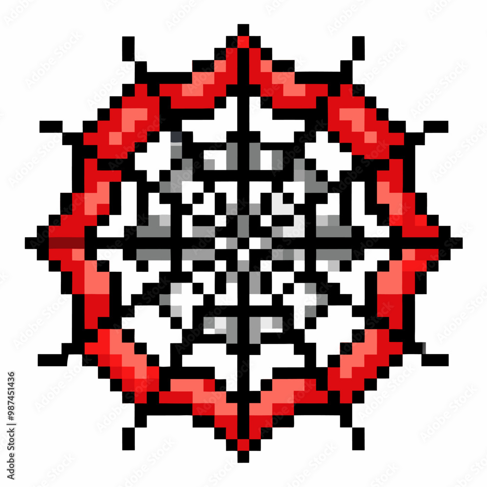 Pixel Art Mandala with Red and Black Pattern Geometric Digital Design Pixel Art Mandala with Red and Black Pattern Geometric Digital Design