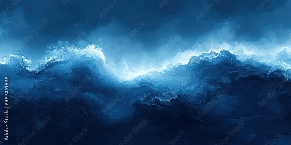 Abstract Blue Water Waves in Misty Background Abstract Blue Water Waves in Misty Background