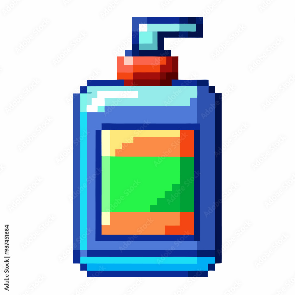 Colorful Pixel Art of a Liquid Soap Dispenser with Pump Colorful Pixel Art of a Liquid Soap Dispenser with Pump