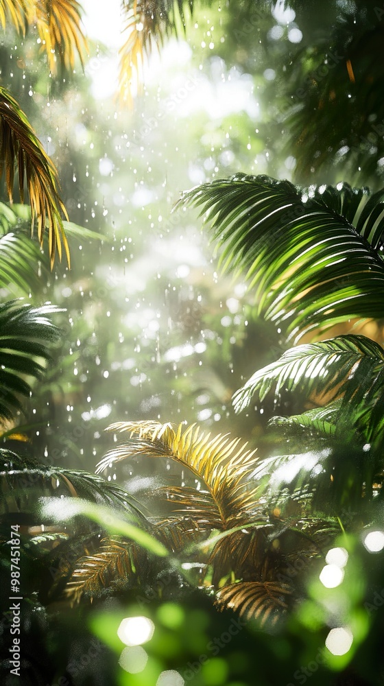 Tropical Rainforest Landscape: Lush Green Foliage Under Rain Tropical Rainforest Landscape: Lush Green Foliage Under Rain
